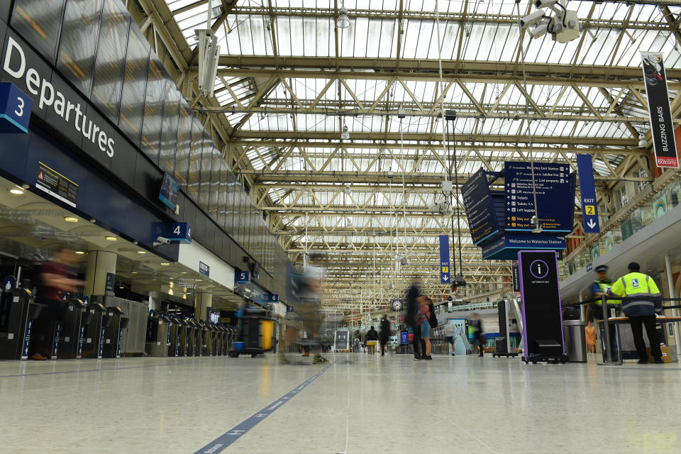 A quiet 'rush hour' at Waterloo Station as the UK eases some restrictions in it's tenth week to help curb the spread of the coronavirus.