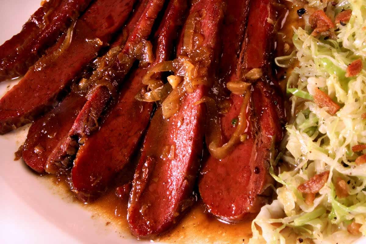 Corned beef and cabbage, popular foods associated with St. Patrick's Day.