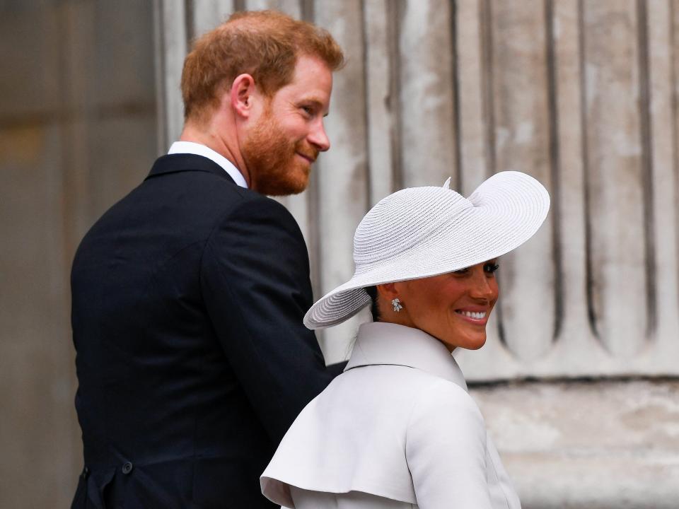 Prince Harry, Duke of Sussex and Meghan, Duchess of Sussex arrive for the National Service of Thanksgiving to Celebrate the Platinum Jubilee of Her Majesty The Queen