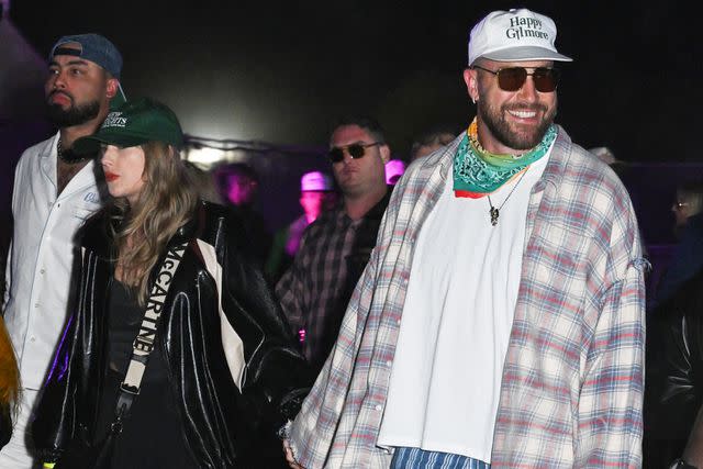 <p>Gilbert Flores/WWD via Getty</p> Taylor Swift (left) and Travis Kelce at Coachella 2024