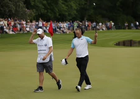 Britain Golf - BMW PGA Championship - Wentworth Club, Virginia Water, Surrey, England - 28/5/17 Sweden's Alex Noren waves to the crowd at the end of his final round Action Images via Reuters / Andrew Boyers Livepic