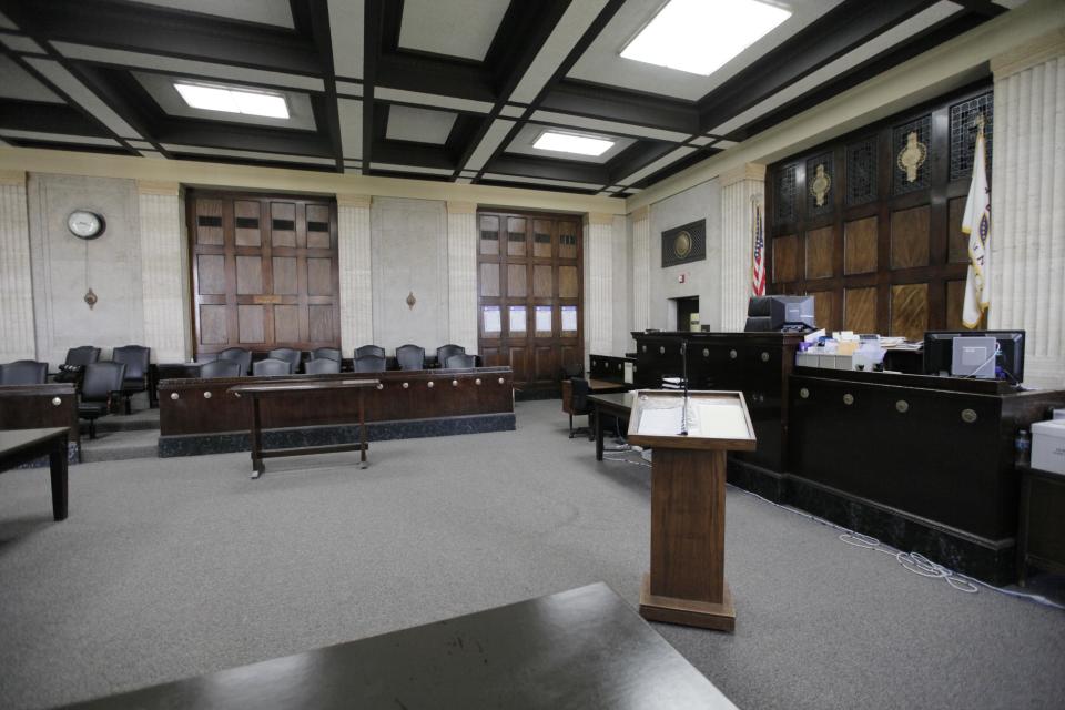 The photo shows the courtroom where William Balfour, the man accused of killing Jennifer Hudson's family will be tried, Monday, April 16, 2012, in Chicago. The Trial will begin next week in the Cook County Criminal Courts Building. The use of Twitter is creating tension between reporters and judges who fear tweeting could threaten a defendant's right to a fair trial and that issue has been highlighted by the Chicago court's decision to ban anyone from tweeting at Balfour's trial. (AP Photo/M. Spencer Green)