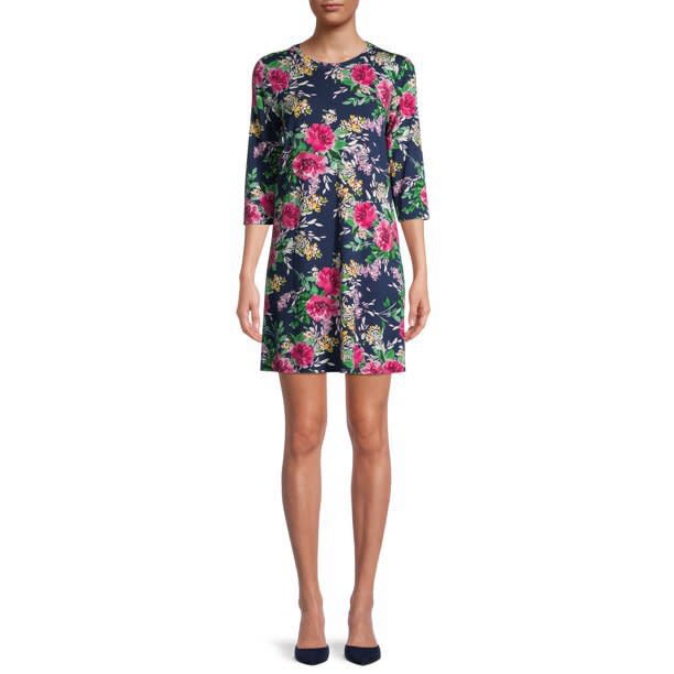 The Pioneer Woman Floral A-Line Knit Dress with 3/4-Sleeves