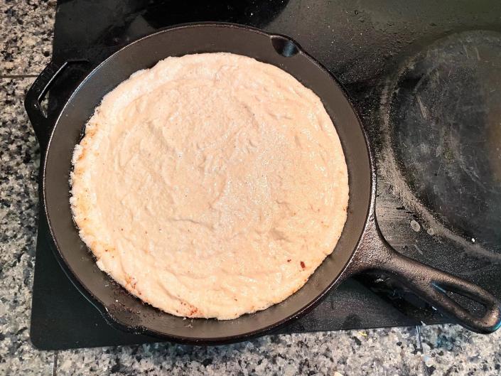 Batter in pan for Dolly Parton's cornbread