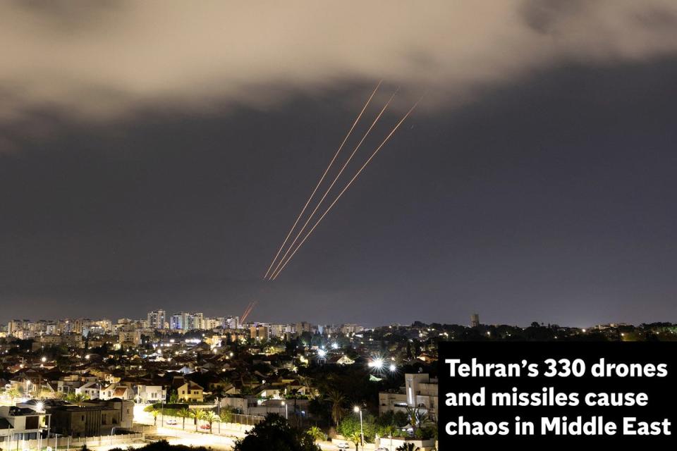 The attack comes in retaliation to an Iranian drone and misile strike on Israel, pictured (Reuters)