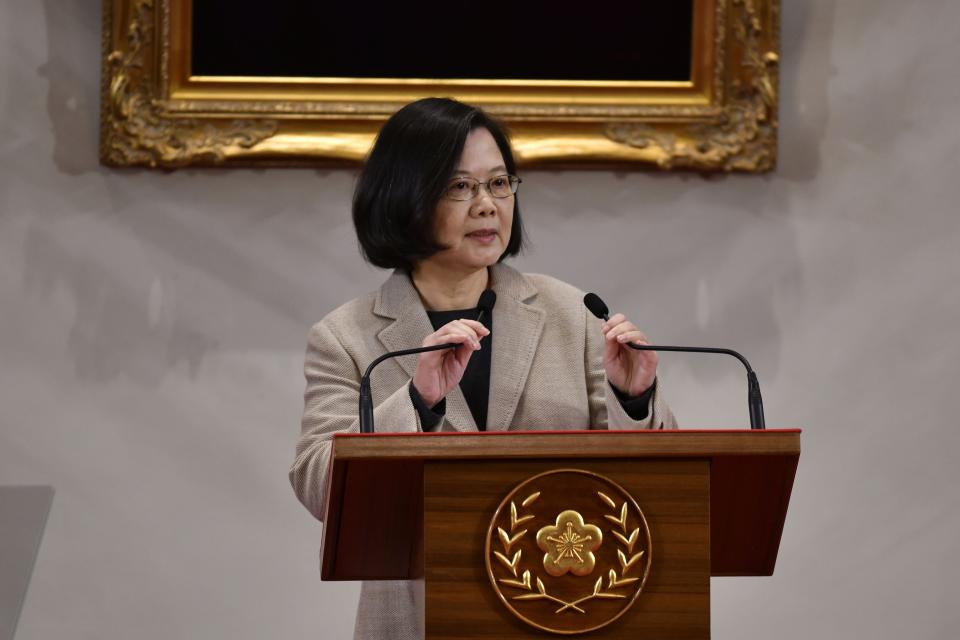Taiwan's President Tsai Ing-wen speaks during a press conference at the Presidential Palace in Taipei on January 1, 2019. (Photo by Sam YEH / AFP)        (Photo credit should read SAM YEH/AFP/Getty Images)