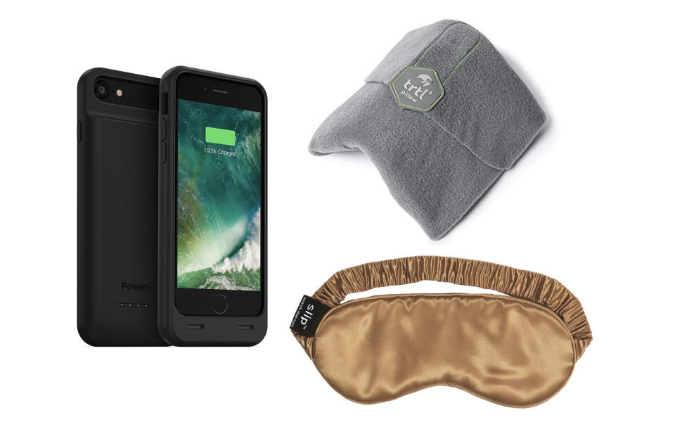 iPhone Battery Case, Trtl Travel Pillow, and Sleep Mask