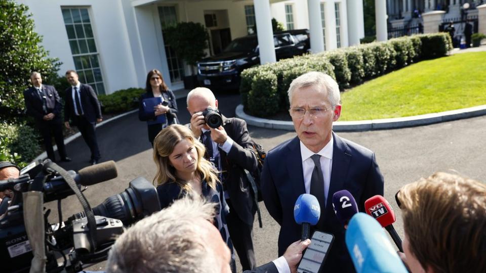 WASHINGTON, DC - JUNE 17: NATO Secretary General Jens Stoltenberg speaks to members of media after meeting with U.S. President Joe Biden at the White House on June 17, 2024 in Washington, DC. Stoltenberg is meeting with Biden and other administration officials ahead of next month's NATO Summit hosted by the United States. (Photo by Kevin Dietsch/Getty Images)