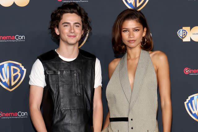 <p>Gabe Ginsberg/Getty</p> Timothée Chalamet and Zendaya on April 25, 2023