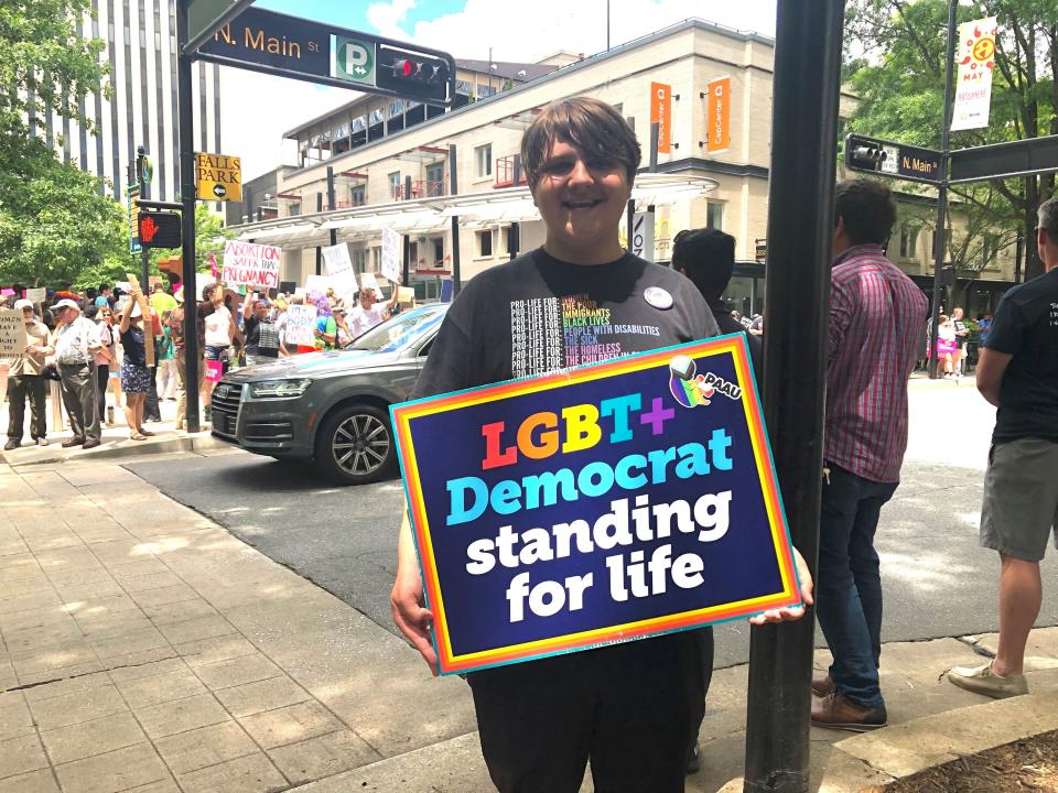 Hayden Laye, one of the Greenville Rally for Reproductive Rights counter-protesters