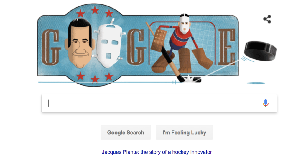 Jacques Plante honoured with Google doodle on homepage