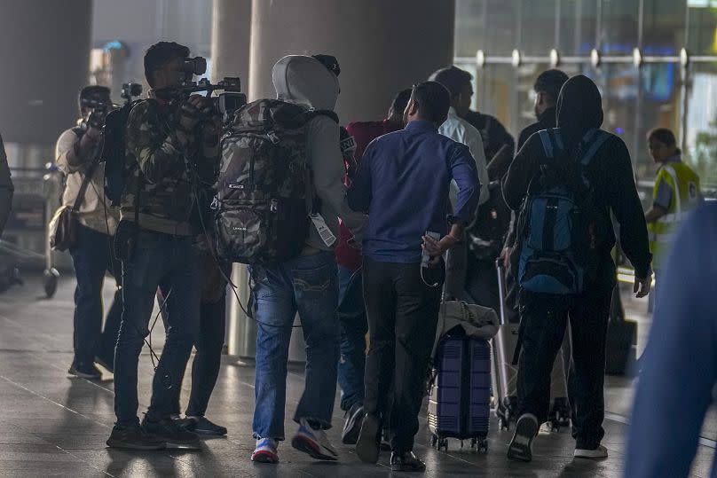 Passengers arrived in an unmarked Legend Airlines A340 from Vatry Airport in France, at the Chhatrapati Shivaji Maharaj International Airport in Mumbai