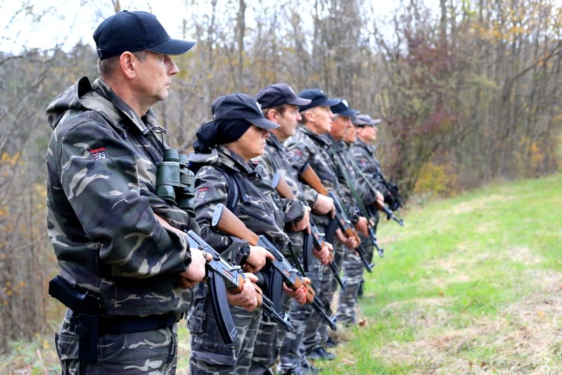 FILE PHOTO: A group of uniformed volunteers called Stajerska Varda (Stajerska Guard) holds regular exercises near Slovenian border with Croatia in Kostel