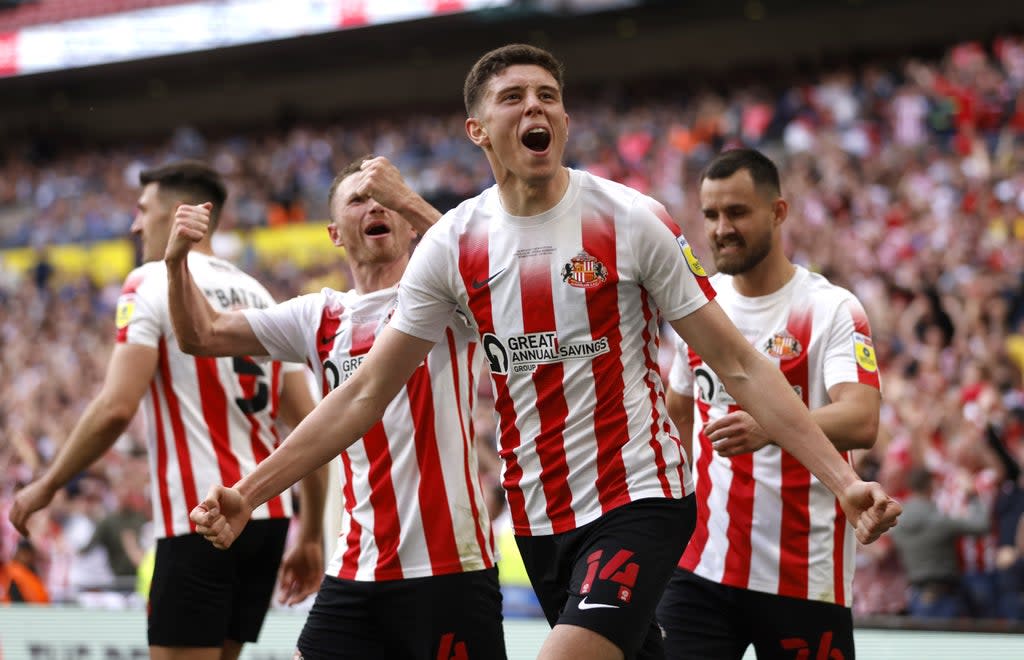 Ross Stewart celebrates scoring Sunderland’s second goal of the game (Steven Paston/PA) (PA Wire)