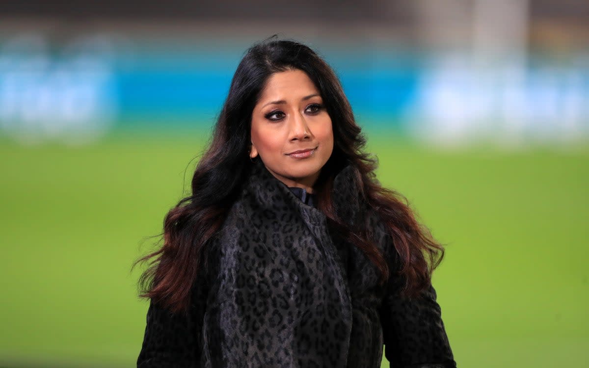 BT Sport presenter Reshmin Chowdhury pitch side prior to the UEFA Euro 2021 Under-21 Qualifying Group 3 match at Molineux, Wolverhampton. (PA)