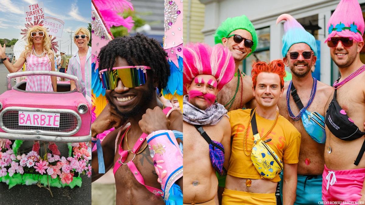 Provincetown Carnival Parade: Land of Toys with many Barbie dolls