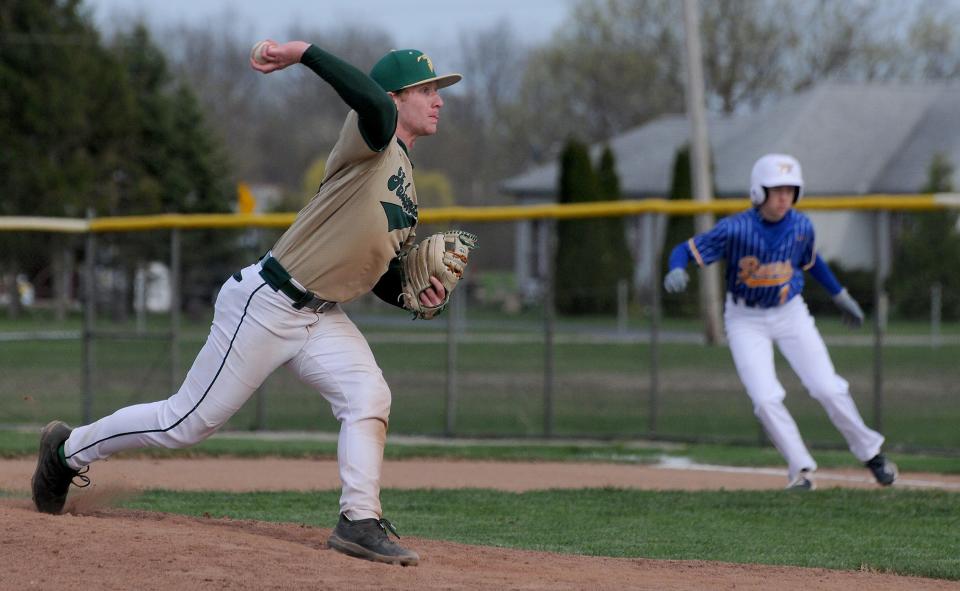 Nolan Moore of St. Mary Catholic Central delivers a pitch during an 11-2 win over Jefferson Wednesday.