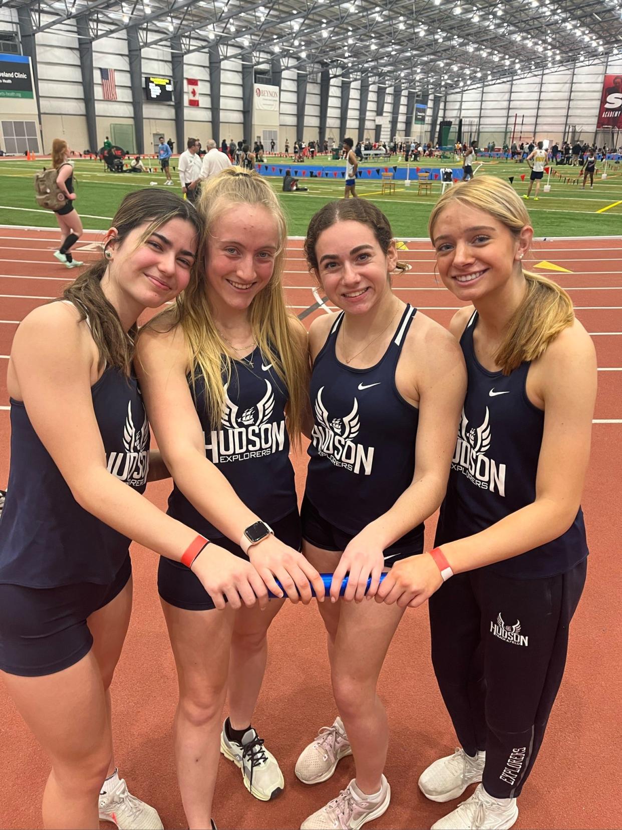 Hudson's record-setting 800-meter indoor relay included, from left, Brooke Isuton, Kristine Roegner, Samantha Rosenberg and Ellie Miele.