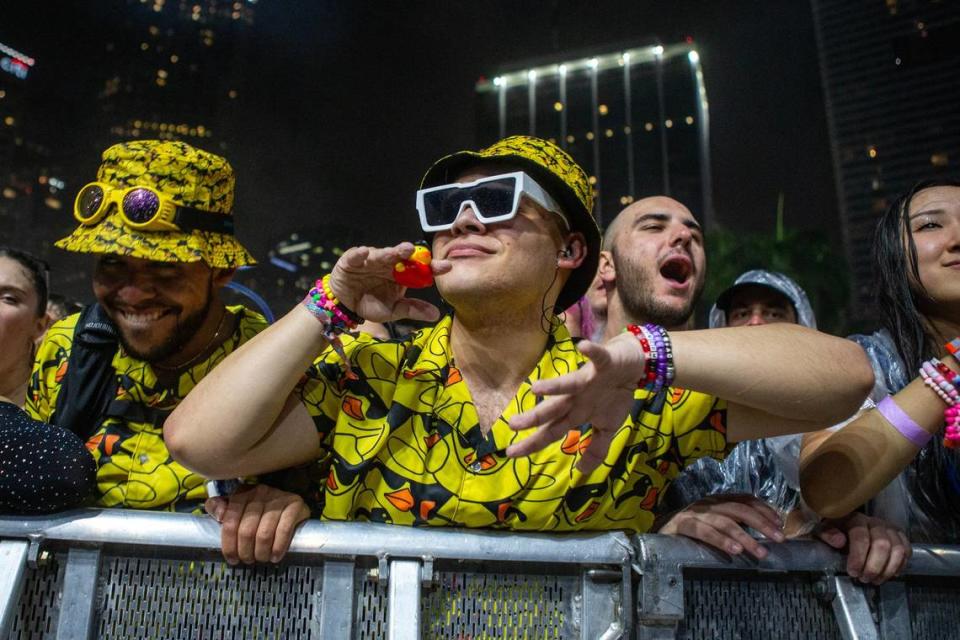 A fan dances to the music during Ultra 2024 at Bayfront Park in Downtown Miami on Friday, March 22, 2024.