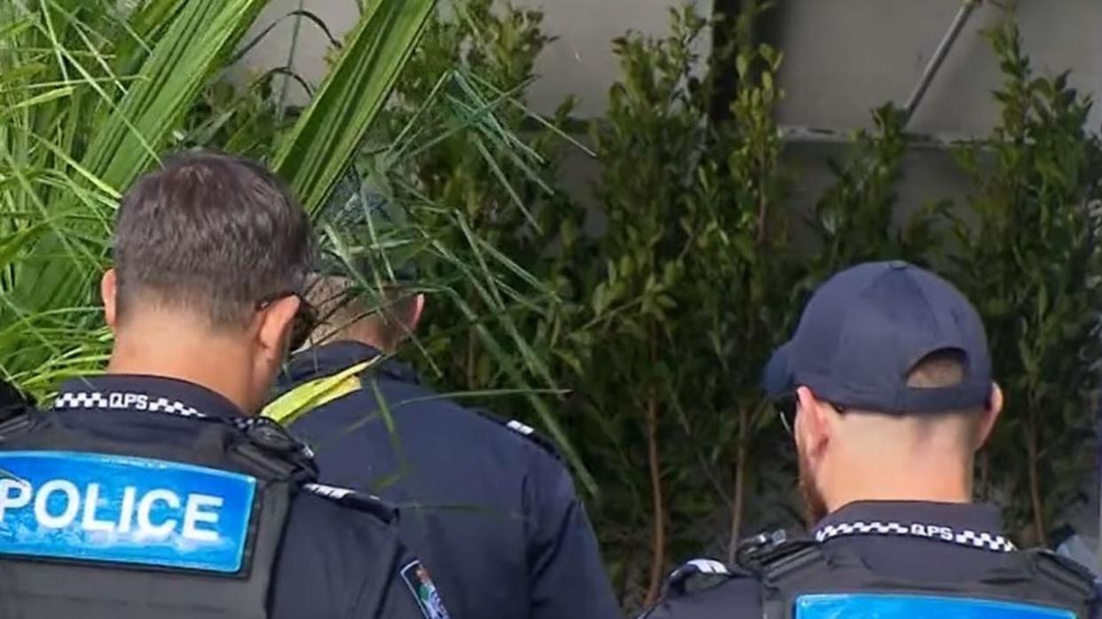 Police officers at a truck stopped in Elanora on the Gold Coast on Friday April 29, 2023, which was allegedly found to be carrying 136kg of cannabis. Picture: Nine Gold Coast News