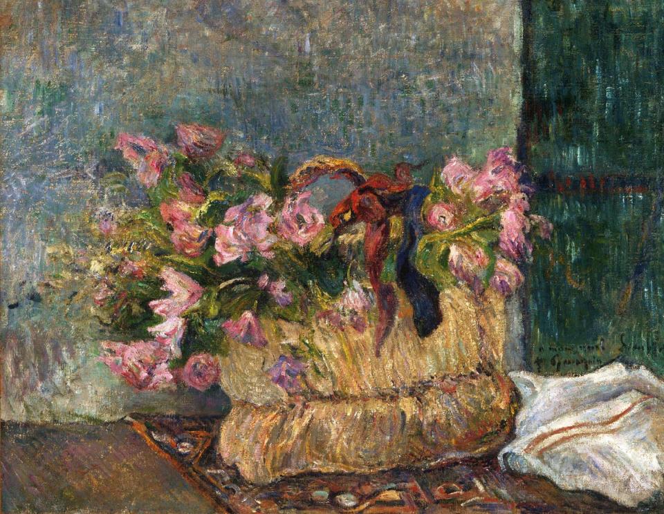 Still Life with Moss Roses in a Basket (1885) by Paul Gauguin