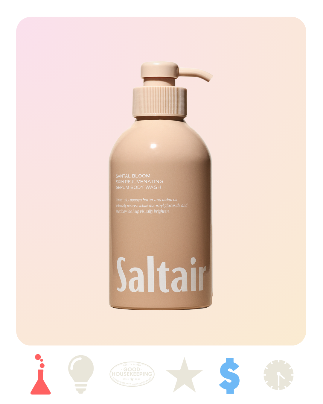 <p><a href="https://go.redirectingat.com?id=74968X1596630&url=https%3A%2F%2Fwww.target.com%2Fp%2Fsaltair-santal-bloom-serum-body-wash-17-fl-oz%2F-%2FA-87013263&sref=https%3A%2F%2Fwww.goodhousekeeping.com%2Fbeauty-products%2Fa60331304%2Fbest-beauty-awards-2024%2F" rel="nofollow noopener" target="_blank" data-ylk="slk:Shop Now;elm:context_link;itc:0;sec:content-canvas" class="link rapid-noclick-resp">Shop Now</a></p><p>Santal Bloom Body Wash</p><p>target.com</p><p>$11.99</p>