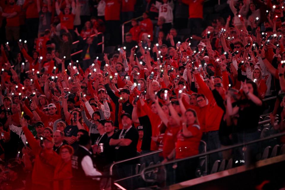 Utah Utes fans stand in honor of late players Ty Jordan and Aaron Lowe as Utah and Northwestern play in the SRS Distribution Las Vegas Bowl at Allegiant Stadium on Saturday, Dec. 23, 2023. Northwestern won 14-7. | Scott G Winterton, Deseret News