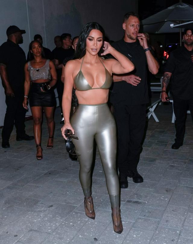 Kim Kardashian Paired a Workwear Staple With a Bra Top and Latex Leggings