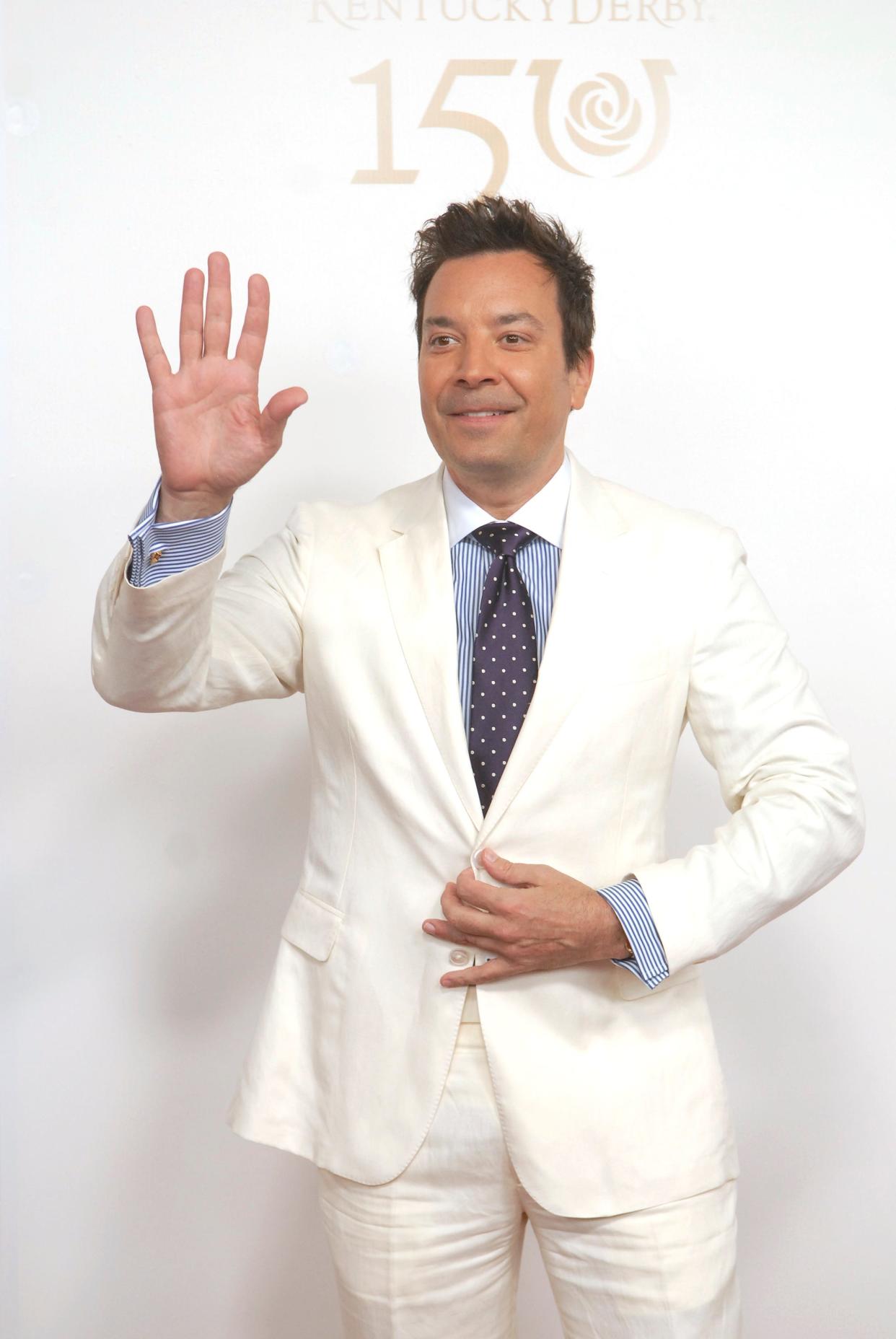 Comedian Jimmy Fallon poses on the 150th Kentucky Derby red carpet Saturday. May 04, 2024