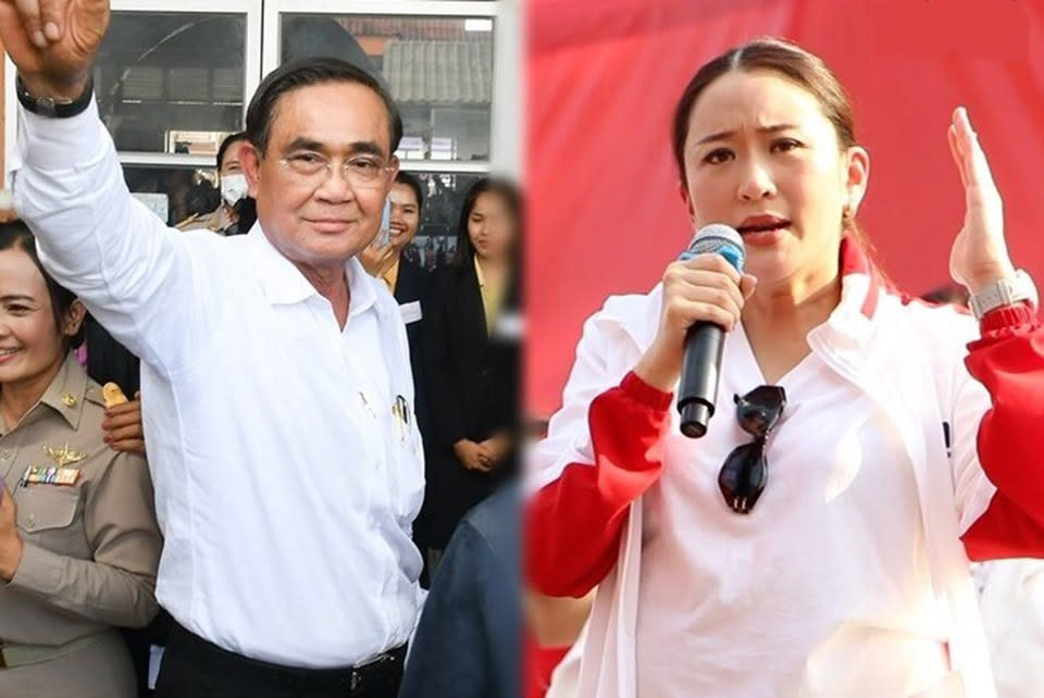泰國總理帕拉育(Prayuth Chan-ocha,左)與前總理戴克辛的女兒貝東丹(Paetongtarn Shinawatra)。 (合成圖)