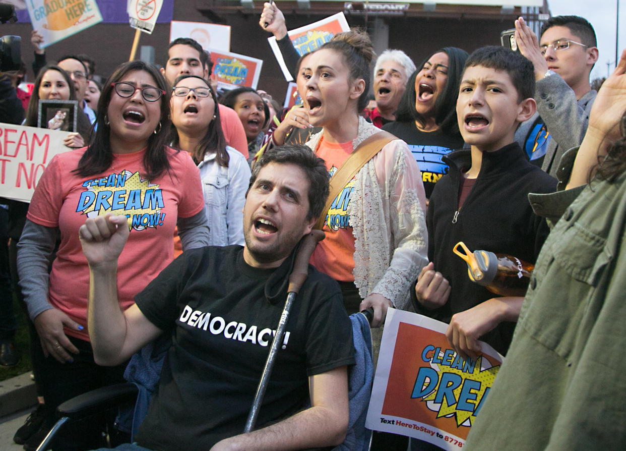 Ady Barkan (center front) will now testify at the upcoming "Medicare for All" hearing on Capitol Hill. (Photo: Gabriel Olsen via Getty Images)