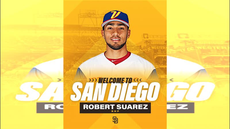 教士1年約簽下前阪神虎終結者蘇瓦瑞茲（Robert Suarez）。（圖／翻攝自教士推特）