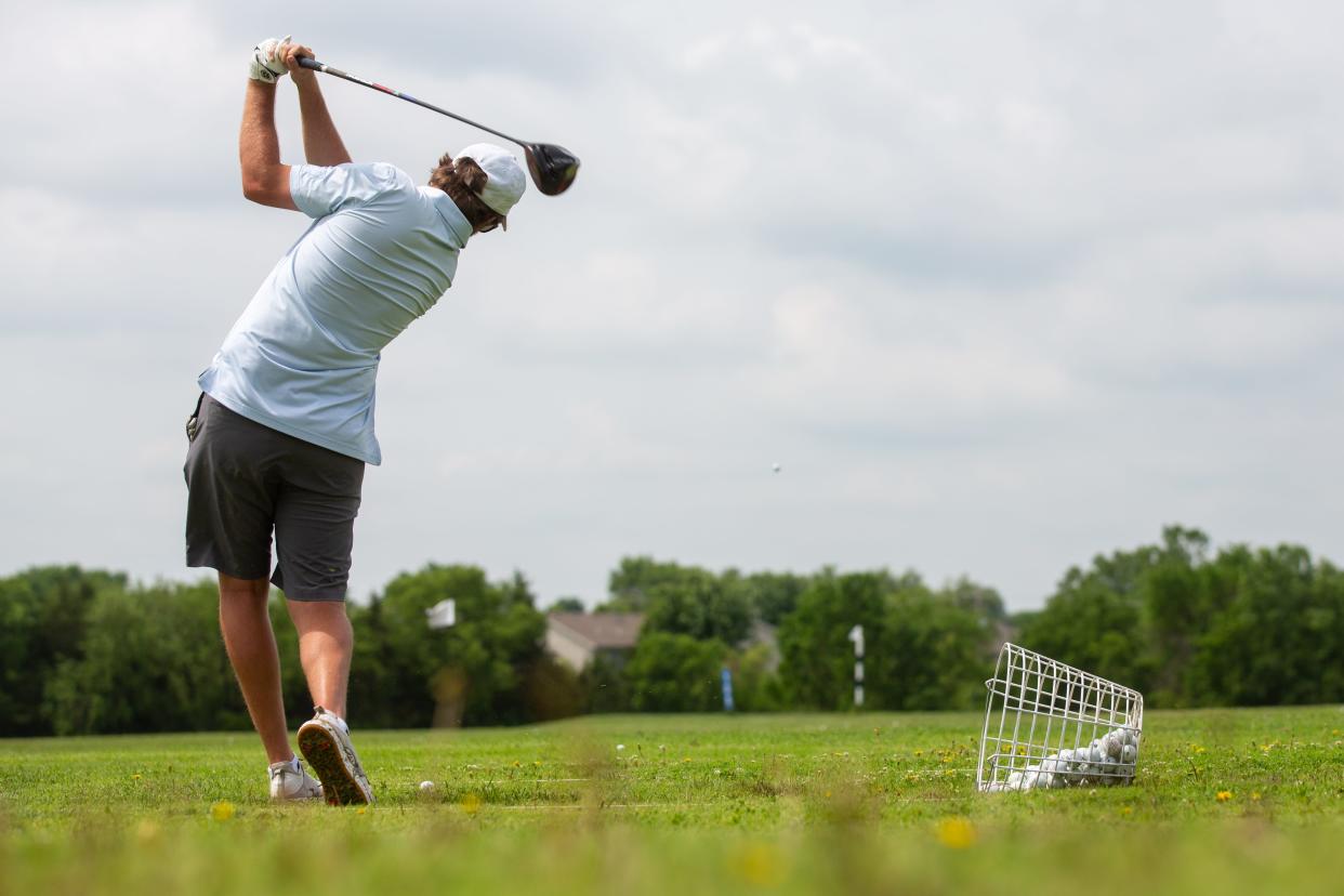 Andrew Beckler practices with his driver Wednesday morning as he prepares for his U.S. Open premiere alongside fellow Topekan Gary Woodland.