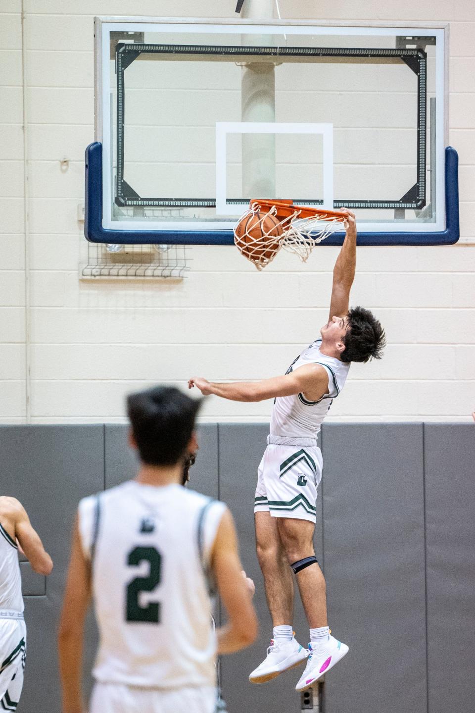 Chatham plays Delbarton in the Morris County Tournament boys basketball semifinals at County College of Morris in Randolph, NJ on Saturday, Feb. 11, 2023. D #4 Michael Van Raaphorst scores.
