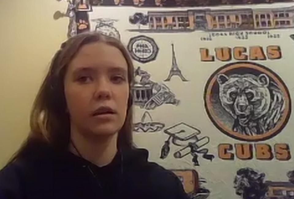 A screenshot of Olivia Strassell, grade 7, of Lucas, as she spells a word virtually Thursday during the Richland County Spelling Bee.