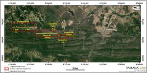 Jacobina Location Map Showing Main Target Areas and Mining Sectors. Star Symbol Indicates Location of Mine Plant Facility. Dashed Lines Indicate Locations of Respective Long Sections Shown in Figures 2, 3 and 5 Below.