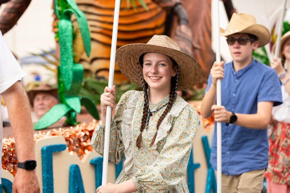A parade participant with the Sandy Crescent Stake float, winner of the Pioneer’s Choice award, at the annual Days of ’47 Parade in Salt Lake City on Monday, July 24, 2023. | Megan Nielsen, Deseret News