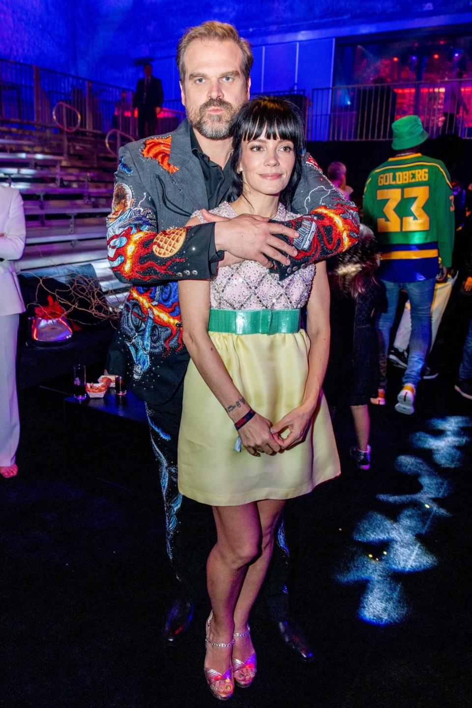 <p>David Harbour and Lily Allen couple up at the <em>Stranger Things</em> season 4 premiere afterparty in Brooklyn on May 14.</p>