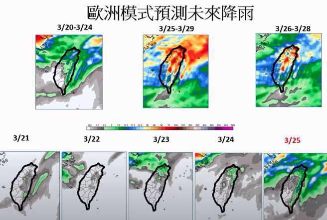 中南部降雨集中在周日到下周二（26~28日）。（翻攝自賈新興YouTube）