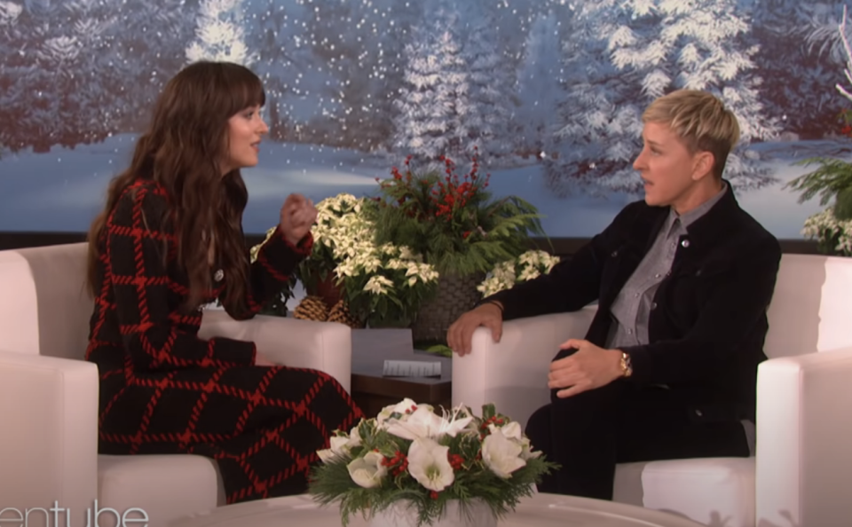 Close-up of Dakota on Ellen's show