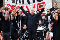 Paris Opera musicians perform against pension reform plans in Paris