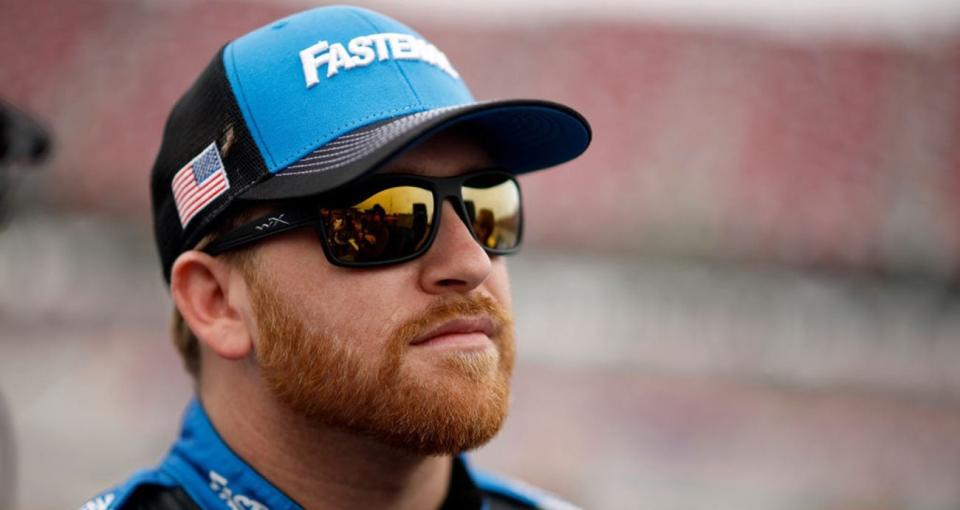 TALLADEGA, ALABAMA - APRIL 20: Chris Buescher, driver of the #17 Fastenal Ford, looks on during qualifying for the NASCAR Cup Series GEICO 500 at Talladega Superspeedway on April 20, 2024 in Talladega, Alabama. (Photo by Sean Gardner/Getty Images)