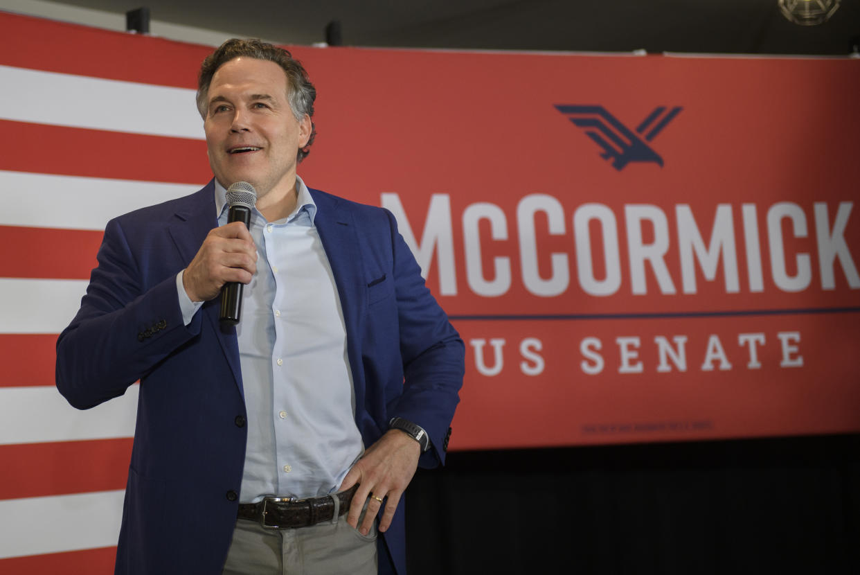 Pennsylvania Republican Senate candidate Dave McCormick speaks to supporters. (Getty Images)