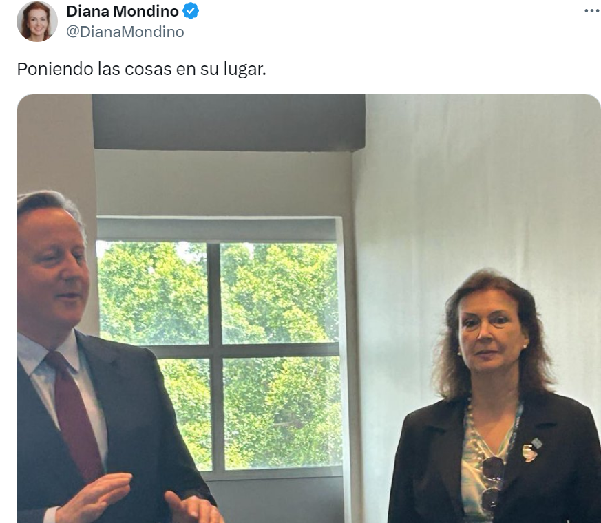 Diana Mondino hizo eco de su encuentro con David Cameron en su cuenta oficial de X.