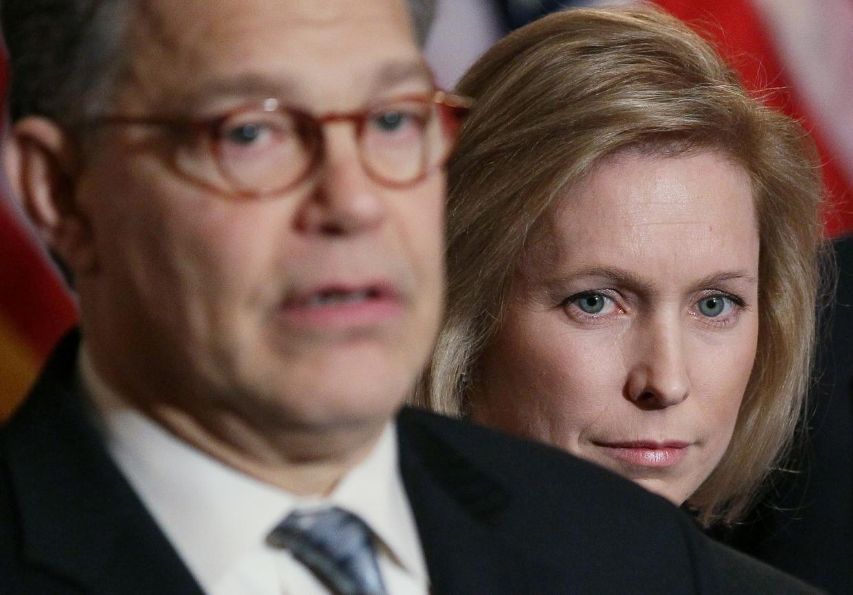 Then-Sen. Al Franken, D-Minn., and Sen. Kirsten Gillibrand, D-N.Y., during a news conference on women’s health issues in Washington, D.C., in 2011. (Photo: Mark Wilson/Getty Images)