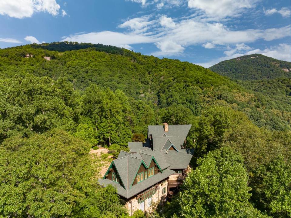 An aerial view of a $4.9 million log home for sale in South Carolina.