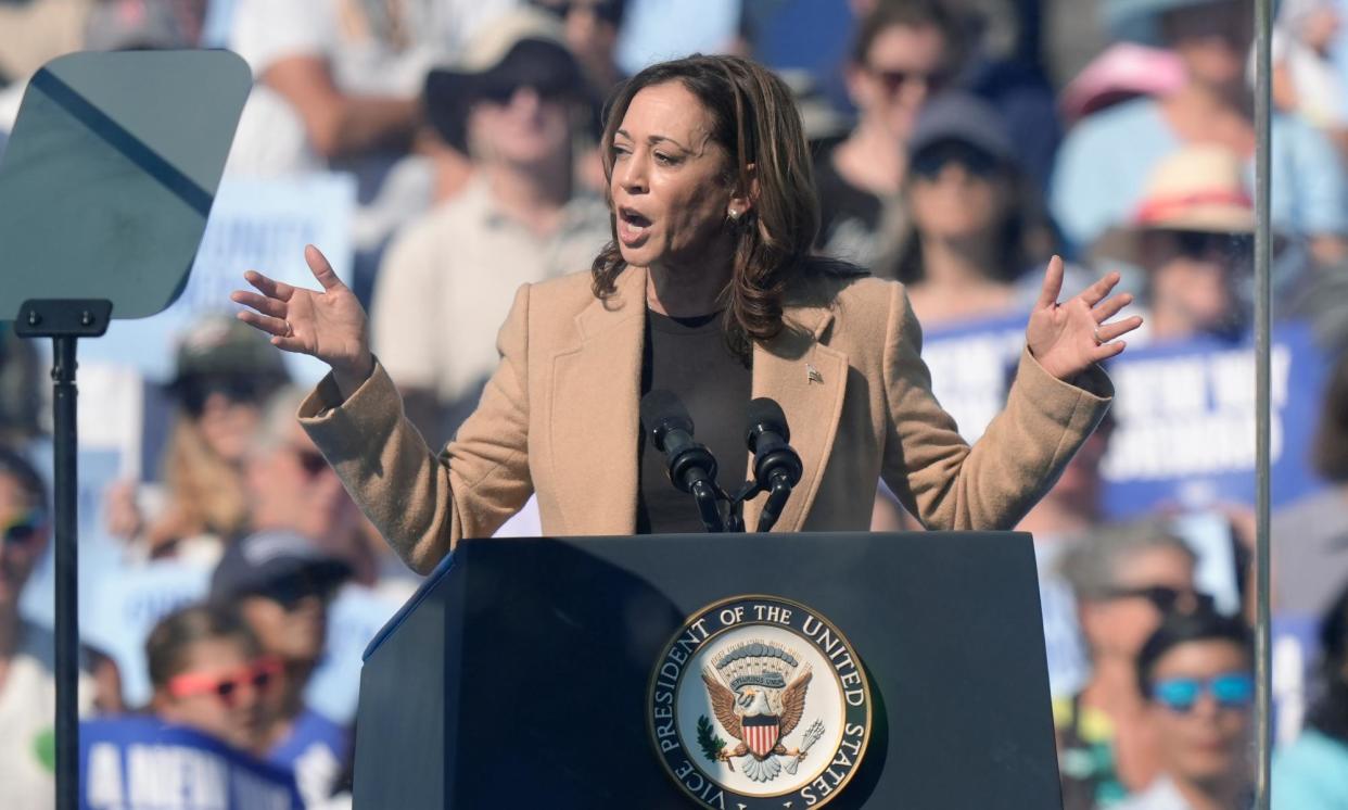 <span>Democratic presidential nominee Kamala Harris could learn vital lessons from the UK election voter strategy devised by two former Labour party aides. </span><span>Photograph: Steven Senne/AP</span>