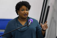 Stacey Abrams, voting rights activist, speaks during a church service in Norfolk, Va., Sunday, Oct. 17, 2021. Abrams was in town to encourage voters to vote for Democratic gubernatorial candidate Terry McAuliffe in the November election. (AP Photo/Steve Helber)