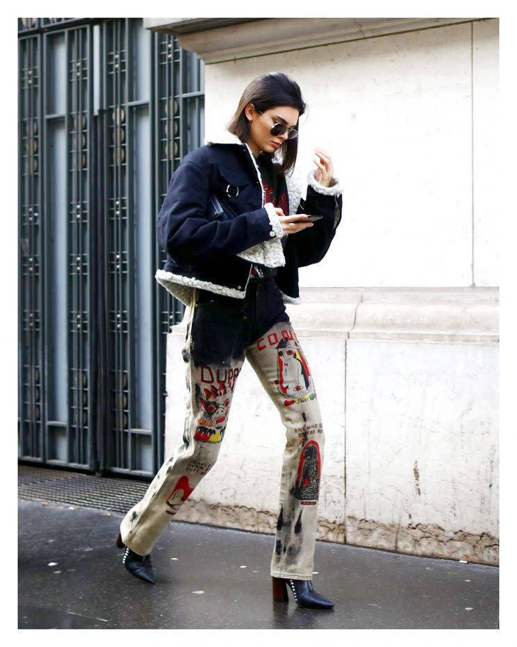 Kendall's showing some cartoon pants cool. 