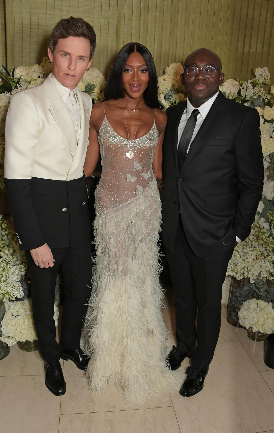 Eddie Redmayne, Naomi Campbell and Edward Enninful attend the British Vogue and Tiffany & Co. Celebrate Fashion and Film Party at Annabel’s